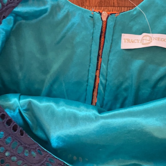 NWT TRACY NEGOSHIAN women’s sleeveless EYELET dress blue over turquoise lining L - Picture 14 of 14